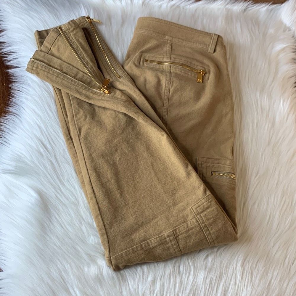 Michael Kors Soft Brushed Ankle Skinny Zipper Cargo Pants In Fawn Size 2
